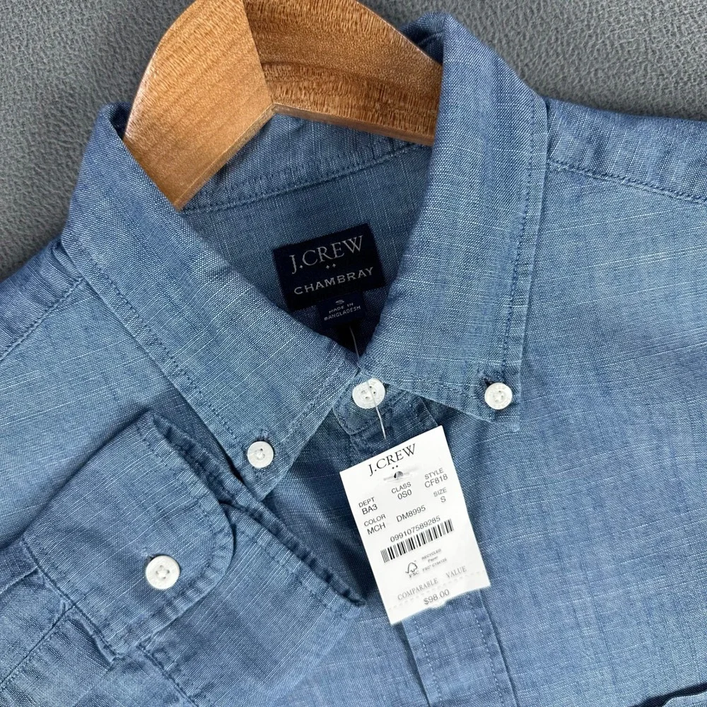J Crew Shirt Mens Small Blue Cotton Chambray Lightweight Minimalist Beach New